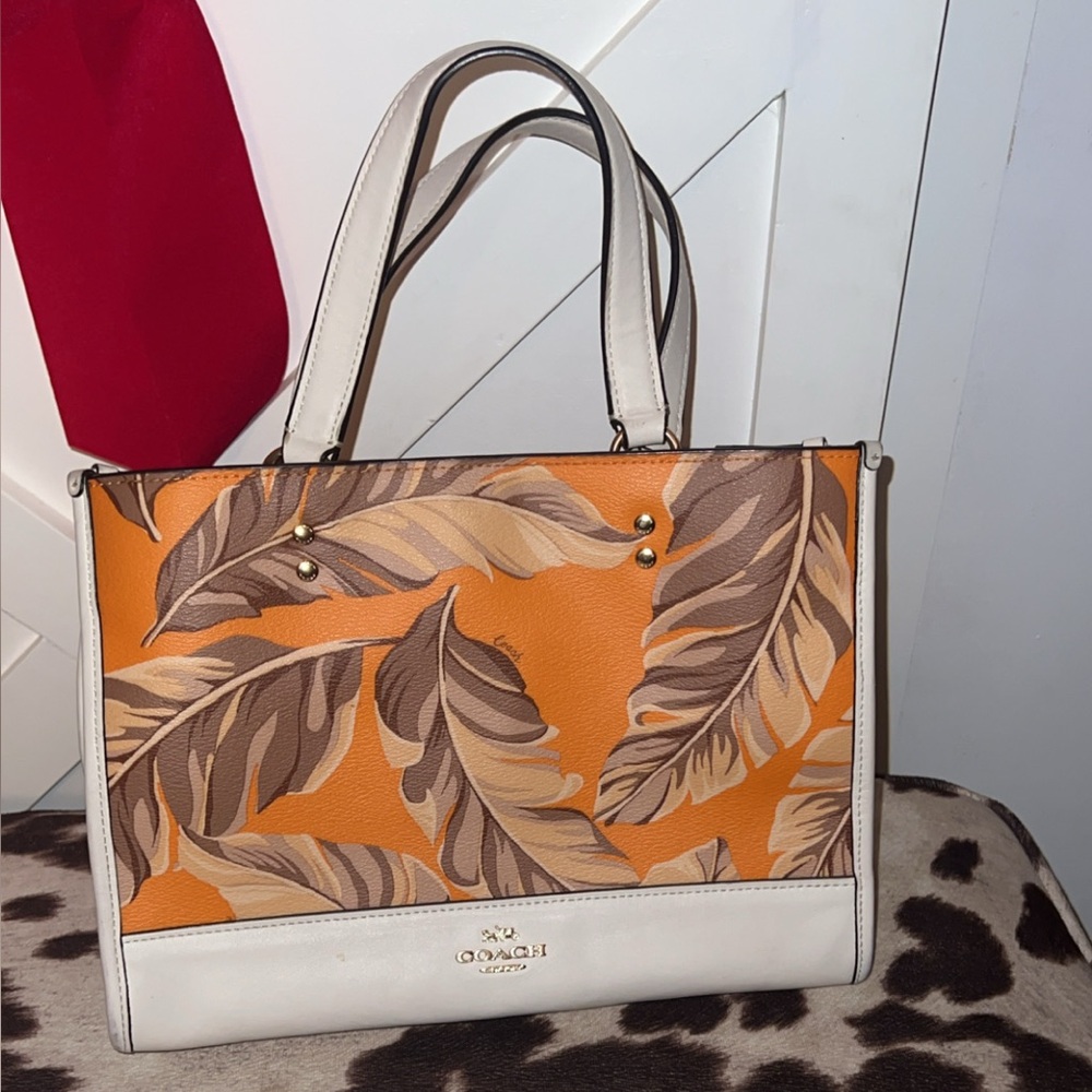 Coach Tropical Orange and Cream banana leaf carryall  Tote